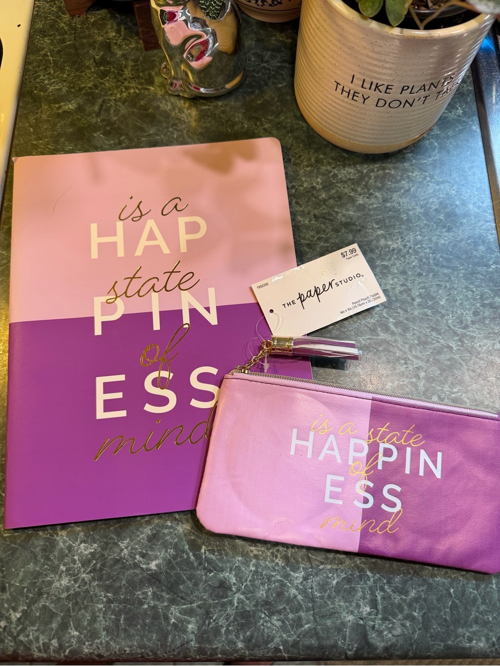 The Paper Studio Pink & Purple 'Happiness' Notebook & Pouch Set